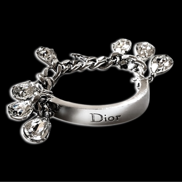 Christian Dior Vintage Silver Crystal Embellished Logo ID Gambler Charm Bracelet - Picture 2 of 15